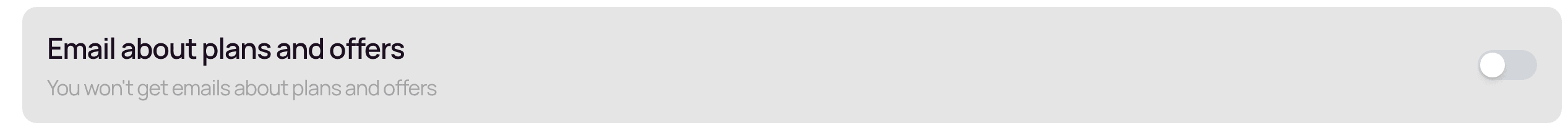 The Email about plans and offers switch in Settings, Account