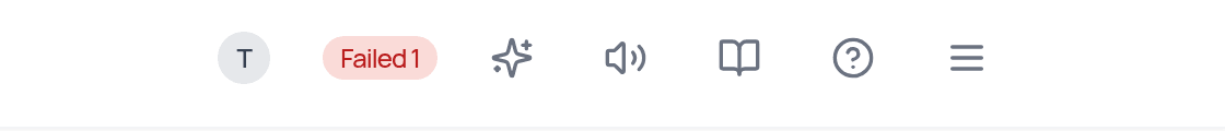 The mushaf header showing a red Failed 1 chip next to the page number