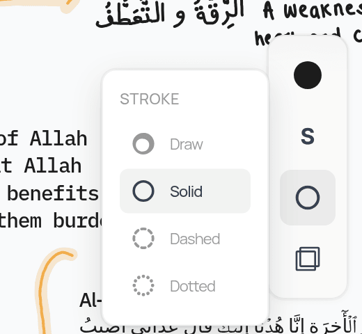 The Stroke menu: Draw, Solid, Dashed and Dotted
